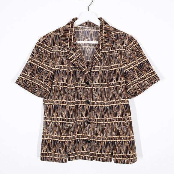 Retro Brown Patterned Short Sleeve Top - Picture 1 of 4